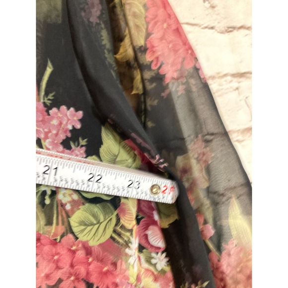 Dressbarn Top Womens 16W Dark Romantic Florals Semi Sheer Ruffle Bell Sleeve - Picture 7 of 12